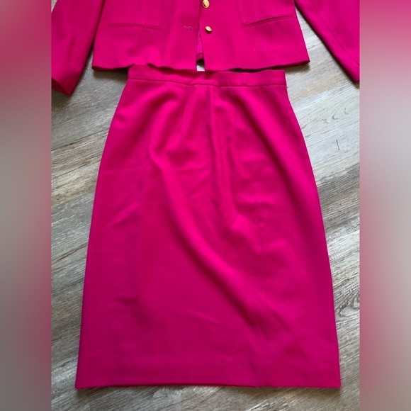 VTG Oleg Cassini Blazer Suit Wool Set Skirt Magenta Fuschia Pink Size 10 S M - Picture 2 of 14